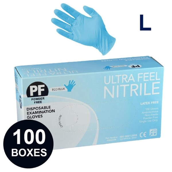 100 Boxes Ultra Fresh Blue Nitrile Exam Gloves Latex Free, Powder Free, Healthcare, Medical, Aged care, Beauty, Food - Large Size