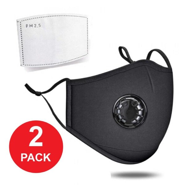 2-Pack 100% Pure Cotton Face Mask with Breathing Valve + Filter Comfortable, Reusable, Adjustable ears, Superior Product & Quality