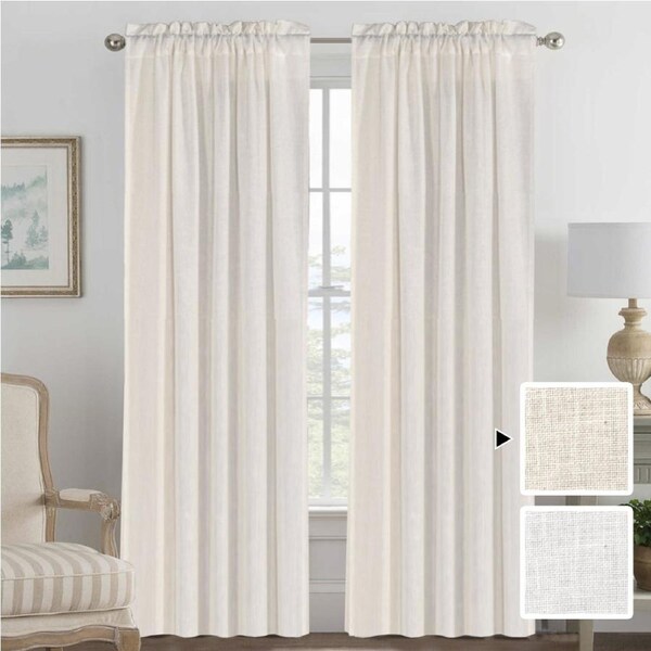 2x Natural Linen Blended Airy Curtains for Living Room Home Decor Soft Rich Material Light Reducing Bedroom Drape Panels W132cm x D213cm / White