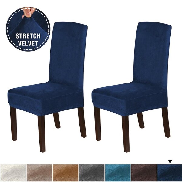 2x Velvet Dining Chair Cover Stretch Chair Covers for Dining Room Chair Slipcovers Chair Protectors Covers Navy