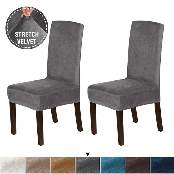2x Velvet Dining Chair Cover Stretch Chair Covers for Dining Room Chair Slipcovers Chair Protectors Covers Grey