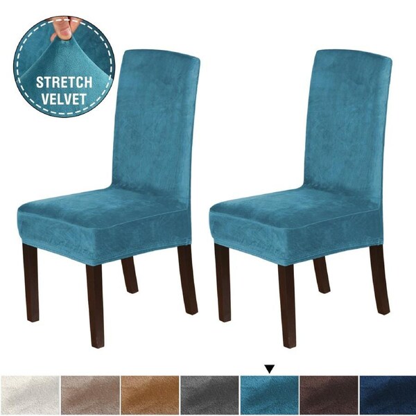 2x Velvet Dining Chair Cover Stretch Chair Covers for Dining Room Chair Slipcovers Chair Protectors Covers Peacock Blue