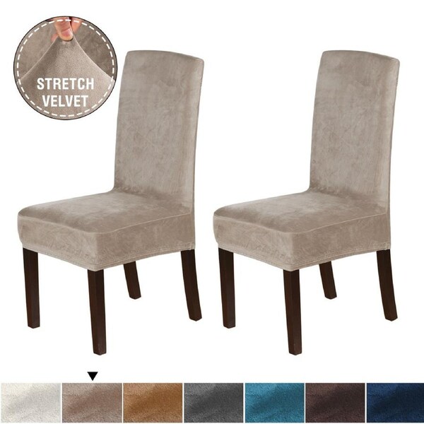 2x Velvet Dining Chair Cover Stretch Chair Covers for Dining Room Chair Slipcovers Chair Protectors Covers Taupe