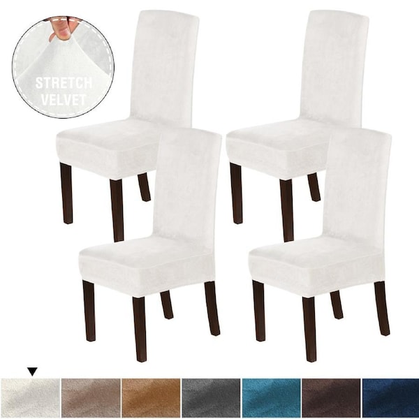 Velvet Dining Chair Covers Stretch Chair Covers for Dining Room Set of 4 Parson Chair Slipcovers Chair Protectors Covers Ivory