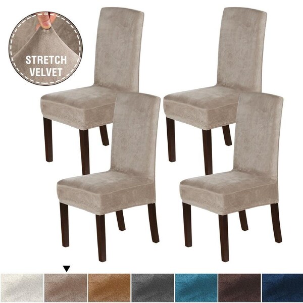 Velvet Dining Chair Covers Stretch Chair Covers for Dining Room Set of 4 Parson Chair Slipcovers Chair Protectors Covers Taupe