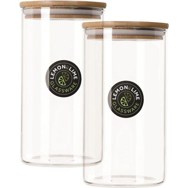 2x Lemon & Lime 1.2L Camden Glass Jar Container/Canister Storage w/ Bamboo Lid
