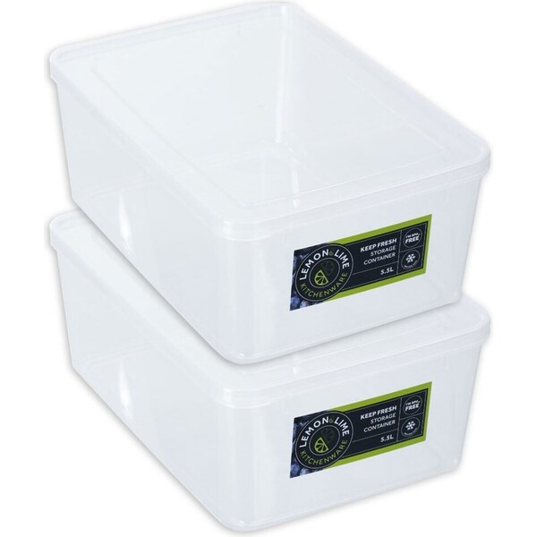 2x Lemon & Lime 5.5L/28cm Keep Fresh Food Container/Rectangular Storage/Holder