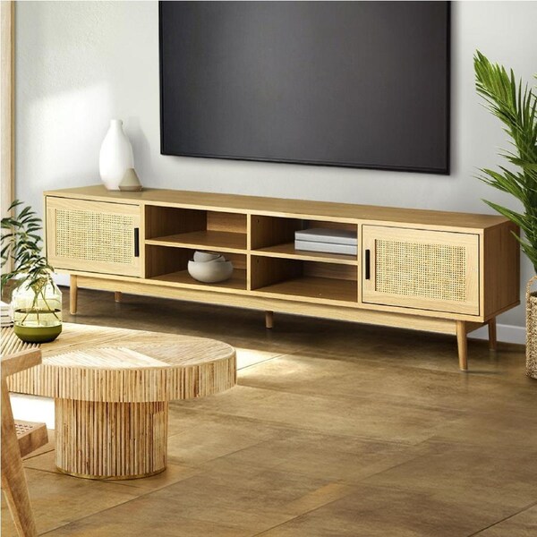 Artiss TV Cabinet Entertainment Unit Stand Ratten 180cm Storage Pine
