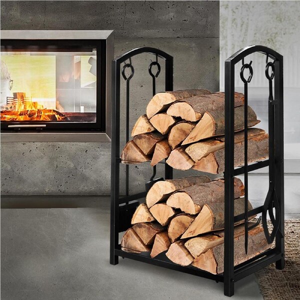 Traderight Firewood Rack with Fireplace Tool Log Holder Steel Wood Storage Large