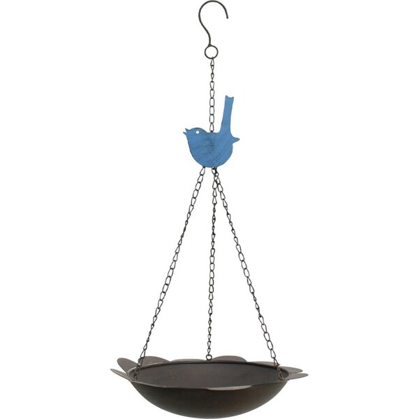 30cm Outdoor Metal Outdoor Home Garden Hanging Bird Bath Feeder Blue Decor