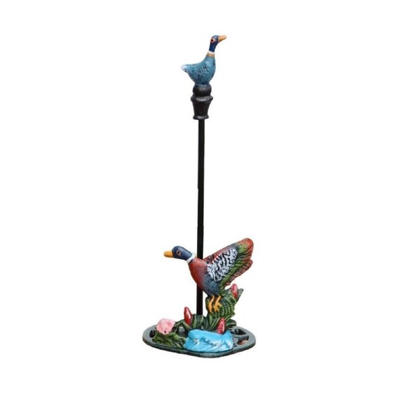 Cast Iron Hand Painted Wild Ducks Paper Towel Holder Stand