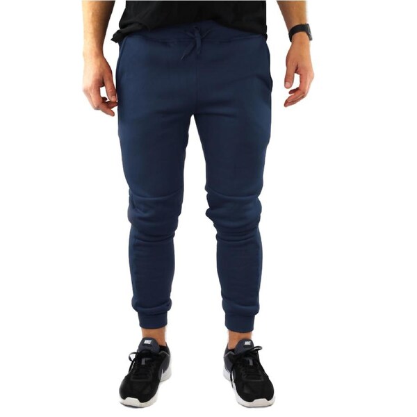Mens Skinny Track Pants Joggers Trousers Gym Casual Sweat Cuffed Slim Trackies Fleece Navy / XXL