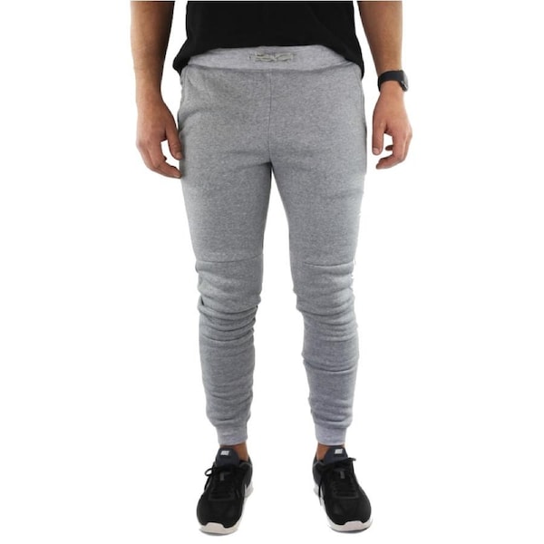 Mens Skinny Track Pants Joggers Trousers Gym Casual Sweat Cuffed Slim Trackies Fleece Heather Grey / L