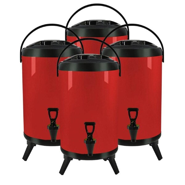 SOGA 4X 10L Stainless Steel Insulated Milk Tea Barrel Hot and Cold Beverage Dispenser Container with Faucet Red
