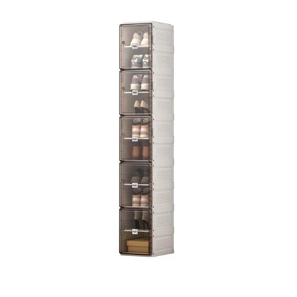 Kylin Cubes Storage Folding Shoe Box With 1 Column, 10 Grids,5 Brown Doors