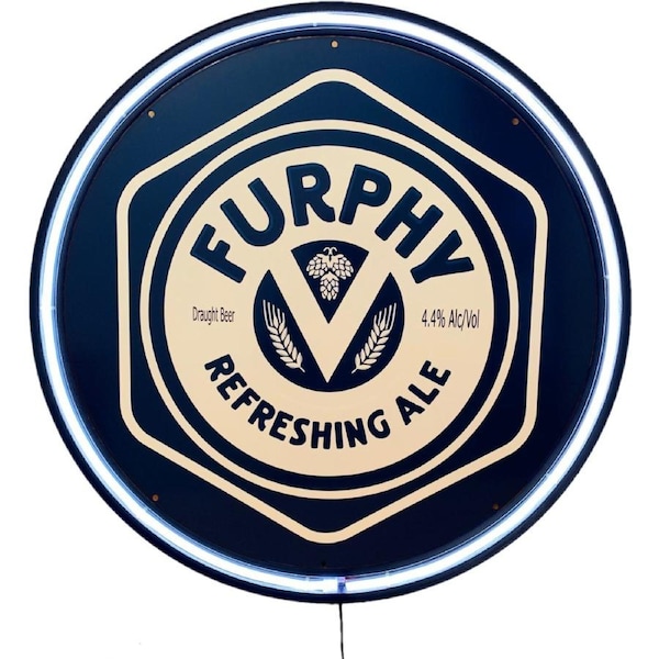 LARGE FURPHY Draught Ale Beer Bar Garage Wall Light Sign White Neon