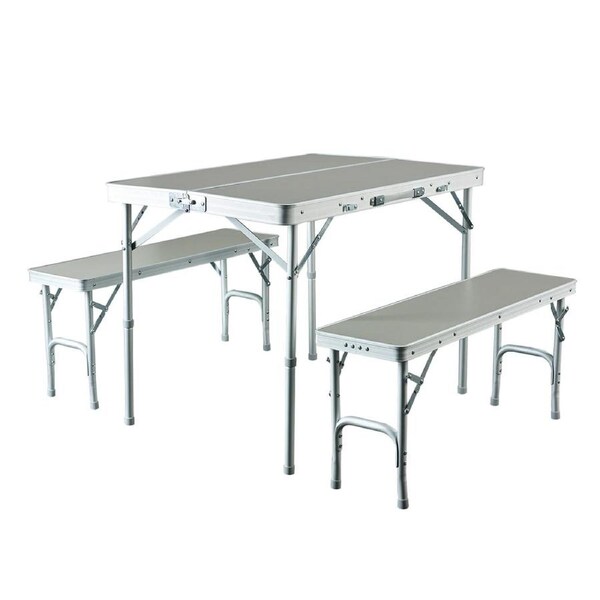 Caribee 90cm Folding Aluminium Table & Chair/Seat Combo Camping/Outdoor Grey
