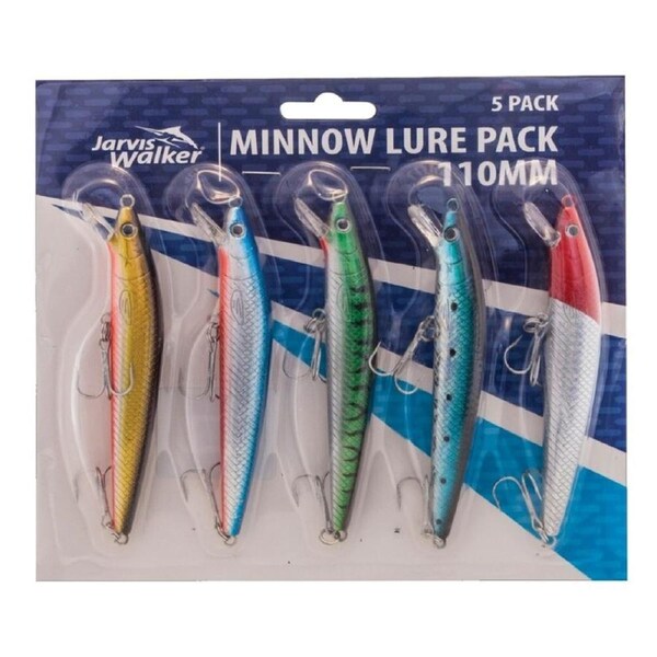 Jarvis Walker 110mm Minnow Lure Pack -5 Pack of Floating Hard Body Fishing Lures
