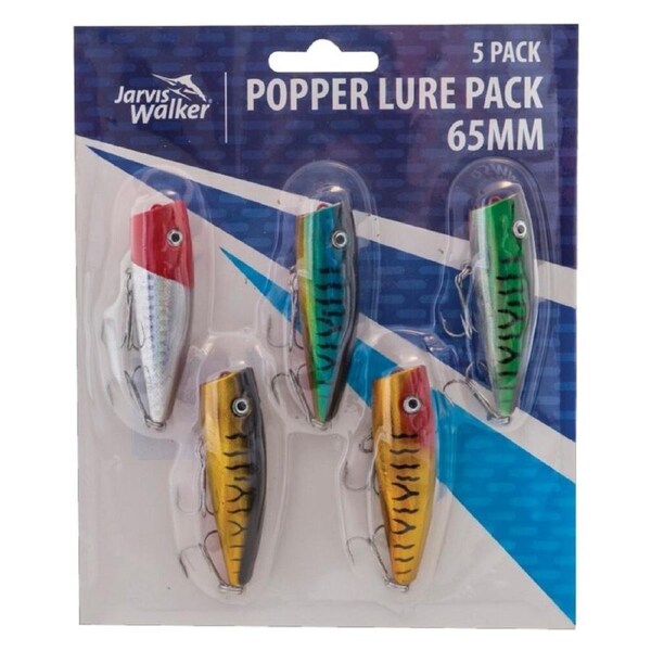 Jarvis Walker 65mm Popper Lure Pack - 5 Pack of Hard Body Fishing Lures