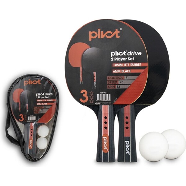 Pivot Drive 3 Star 2 Player Table Tennis/Pin Pong Set w/2 Racquet Bats/2 Balls