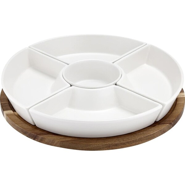 Ladelle 35cm Essentials White Spinning Stoneware Acacia Grazing Serving Platter