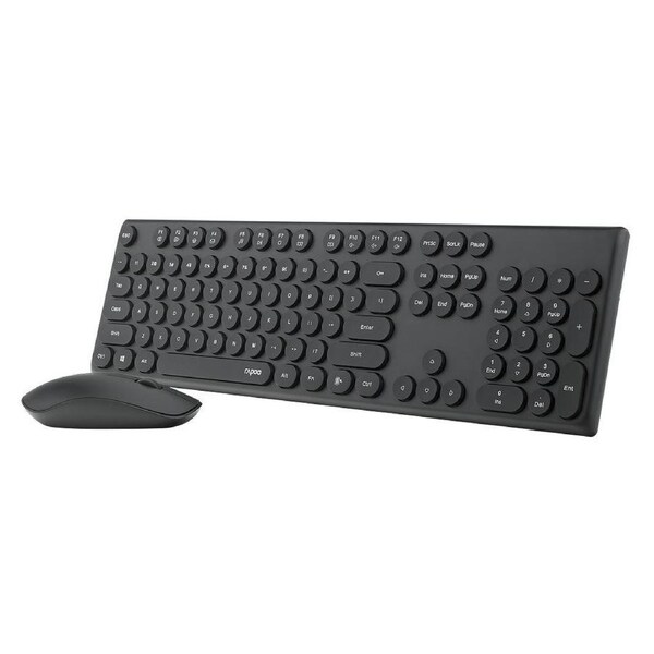 Rapoo Retro Style Key 2.4GHz Wireless Optical Mouse/Keyboard For PC/Laptop Black