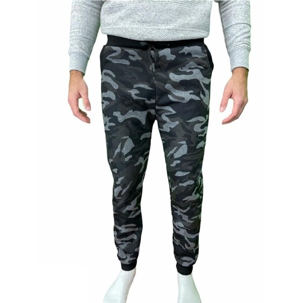 Mens Camouflage Track Pants Fleece Lined Jogger Camo Sweatpants Trackies - Black/Grey Small/Medium (28"-32")