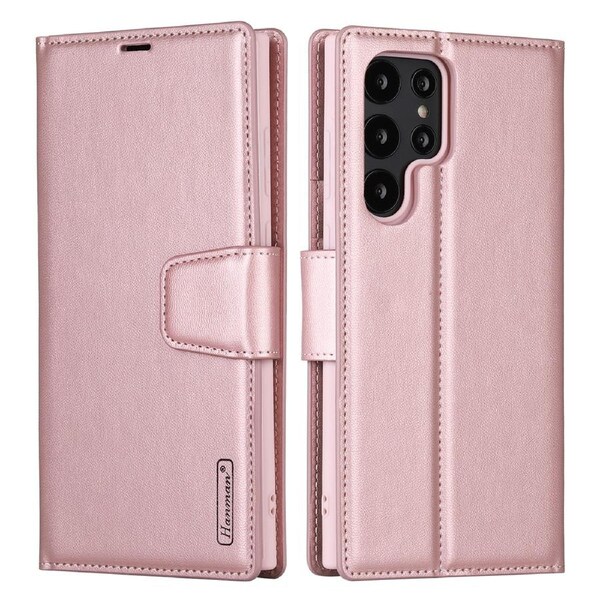 ZUSLAB Galaxy S22 Ultra Case 5G 2022 Hanman Leather Wallet Card Case for Samsung - Rose Gold
