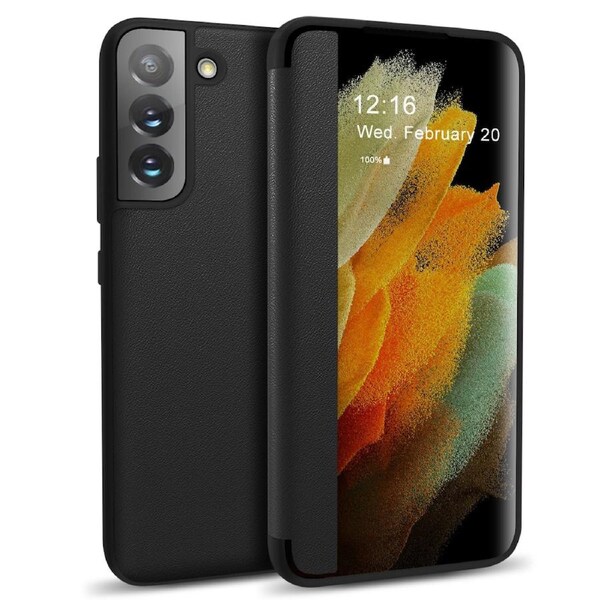 ZUSLAB Galaxy S22 Case 5G Magnetic Slim Flip Case Drop Protection Shockproof Protective Cover with Window View Function for Samsung - Black