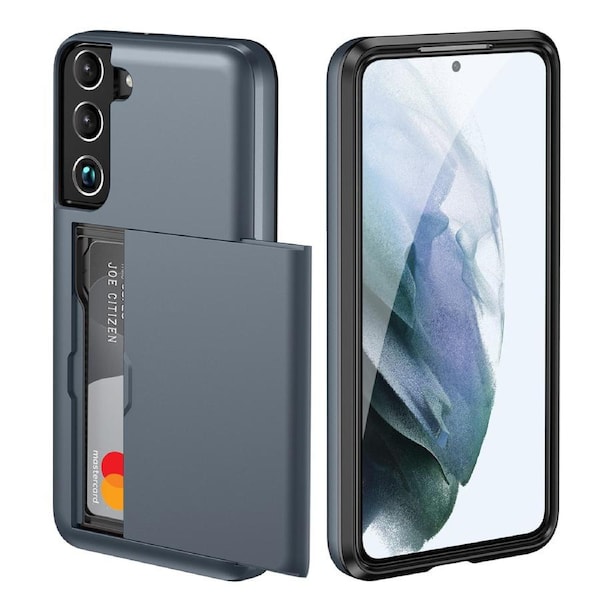 ZUSLAB Galaxy S22 Case 5G 2022 Slide Armor Card Holder Protective Shockproof Hard Back Cover for Samsung - Blue