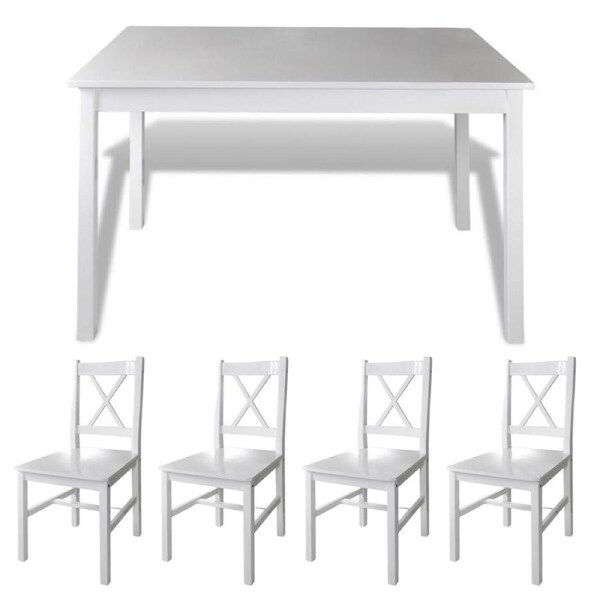 5 Piece Solid Wooden Dining Dinner Breakfast Table and Seat Chairs Set - White