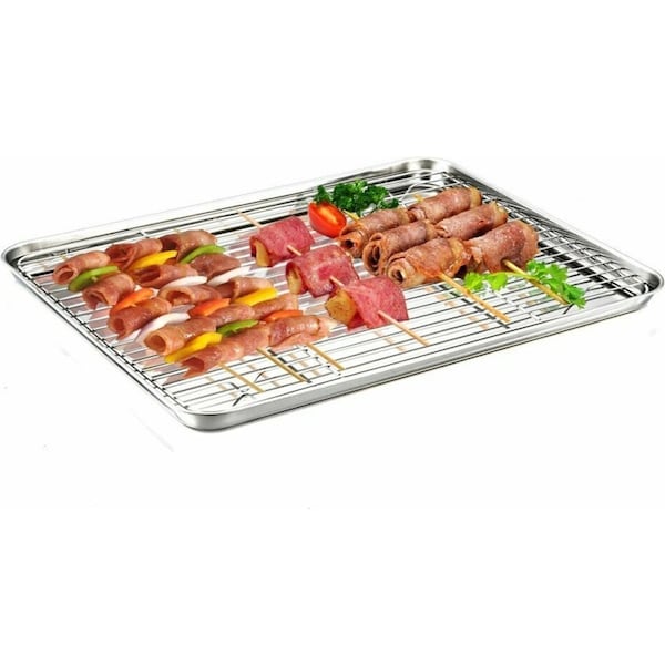 Stainless Steel Oven Baking Pan Silver with Cooling Rack