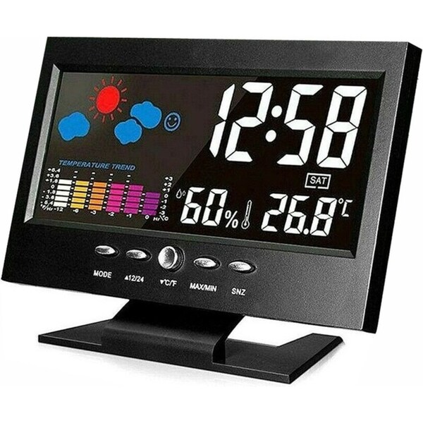 LED Display Alarm Clock Temperature Home Decor Black