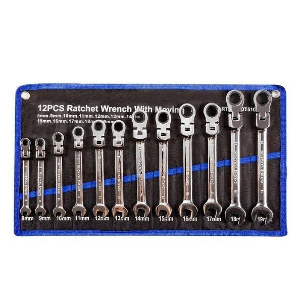 Flexible Ratcheting Spanner Chrome Set 8mm-19mm - 12pcs