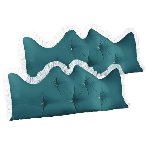 SOGA 2X 120cm Blue-Green Princess Bed Pillow Headboard Backrest Bedside Tatami Sofa Cushion with Ruffle Lace Home Decor