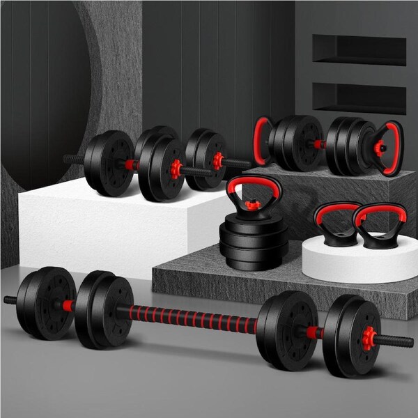 BLACK LORD 20kg Dumbbell Set 7in1 Adjustable Barbell Kettlebell Home Gym Fitness