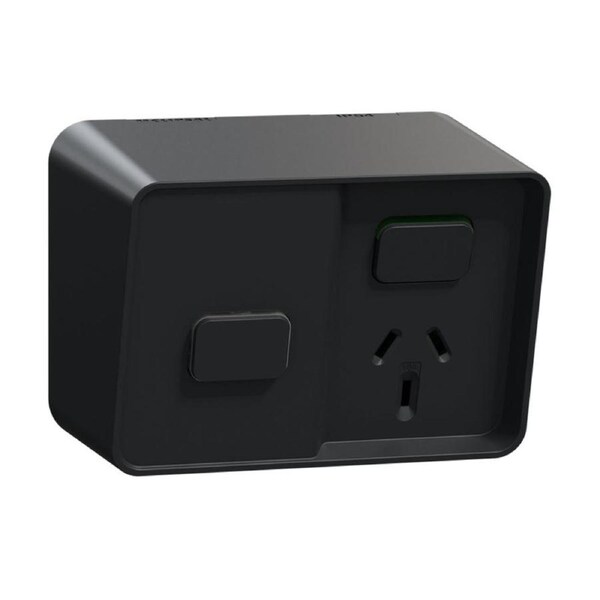 CLIPSAL Iconic O3015T-BK - Single Weatherproof Power Point 10amp with Timer - Black - IP54