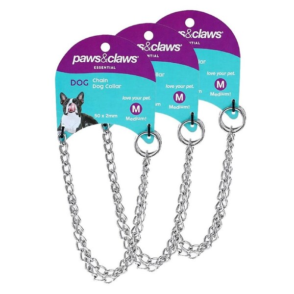 3x Paws & Claws 50cmx2mm Chain Dog Neck Traning Collar Choker For Medium Dogs