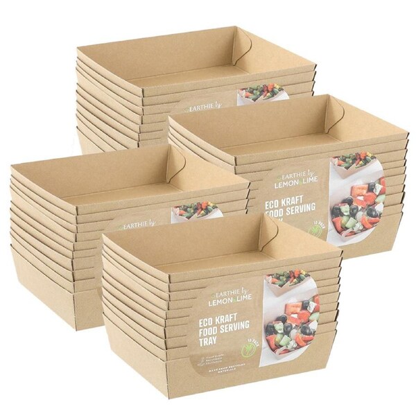 4x 10pc Lemon And Lime 23cm Eco Kraft Disposable Food/Takeaway Serving Tray