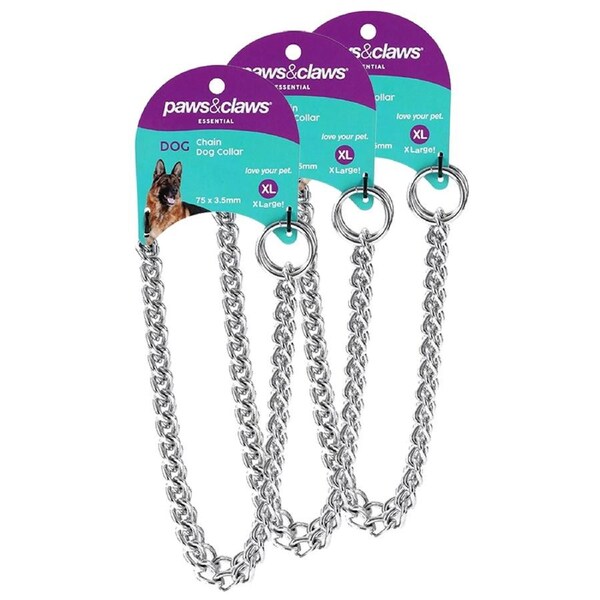 3x Paws & Claws 75cmx3.5mm Chain Dog Neck Traning Collar Choker For Large Dogs