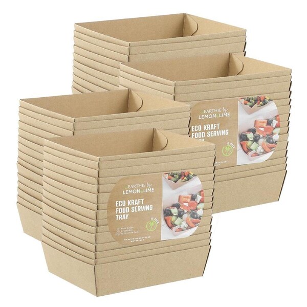 4x 15pc Lemon And Lime 18.5cm Eco Kraft Disposable Food/Takeaway Serving Tray