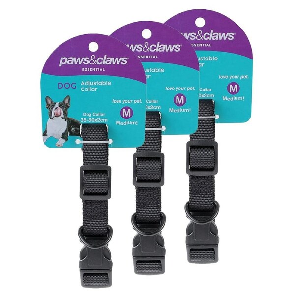 3x Paws & Claws Essentials Adjustable Pet Medium Dog Secure Neck Collar ASST