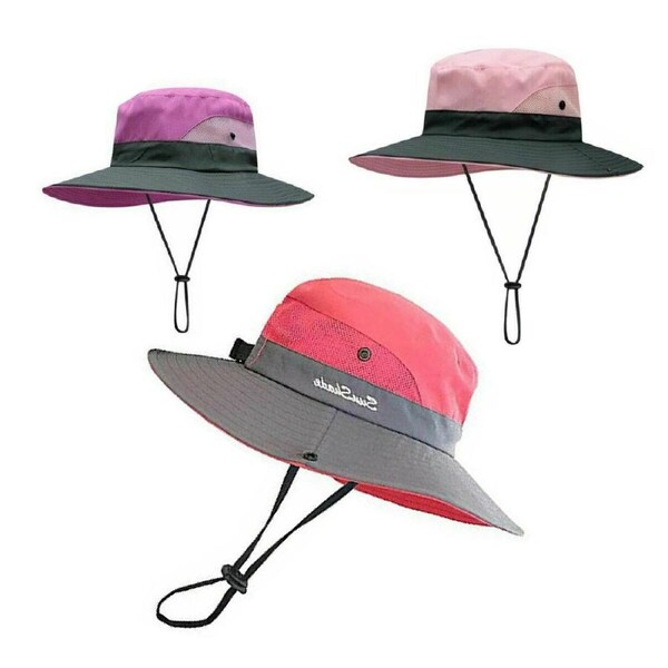 3PCS Bucket Hat UV Summer Sun Protective Fishing Hiking Travel Beach Wide Brim Cap