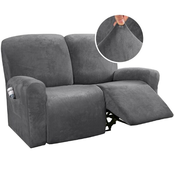 Recliner Sofa Cover for 2/3 Seater Velvet Couch Covers for Reclining Couch Cover 2 Seater / Grey