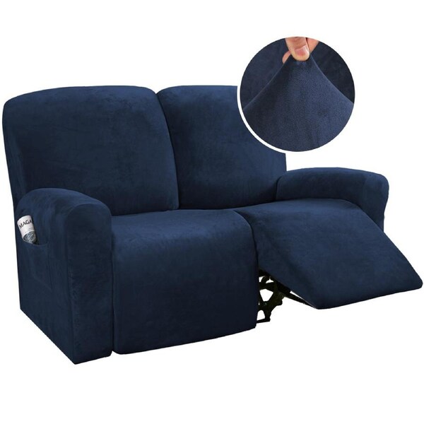 Recliner Sofa Cover for 2/3 Seater Velvet Couch Covers for Reclining Couch Cover 2 Seater / Navy