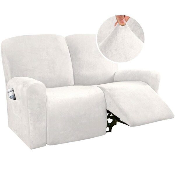 Recliner Sofa Cover for 2/3 Seater Velvet Couch Covers for Reclining Couch Cover 2 Seater / Ivory