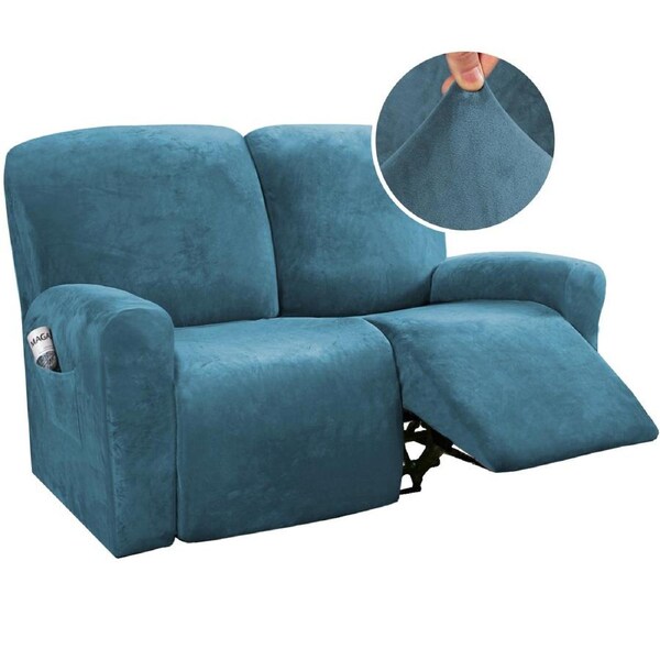 Recliner Sofa Cover for 2/3 Seater Velvet Couch Covers for Reclining Couch Cover 2 Seater / Peacock Blue