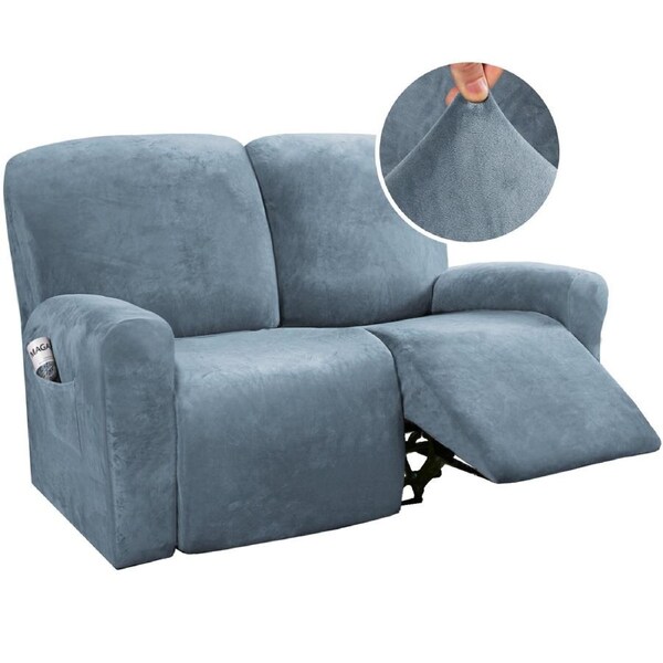 Recliner Sofa Cover for 2/3 Seater Velvet Couch Covers for Reclining Couch Cover 2 Seater / Stone Blue