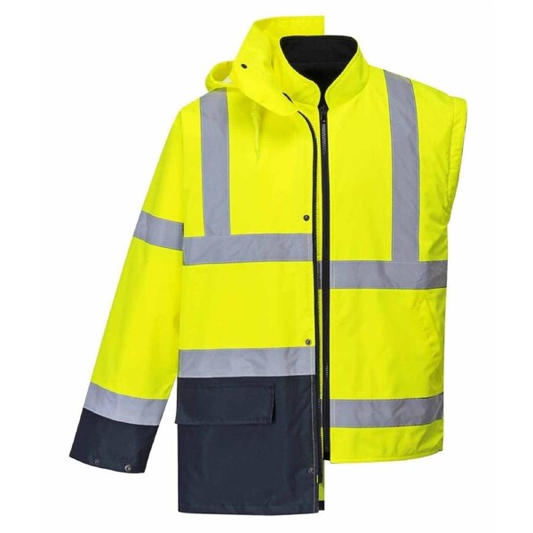 Portwest Winter Hi-Vis Safety Workwear Essential 5-in-1 Two Tone Jacket - Yellow/Navy L