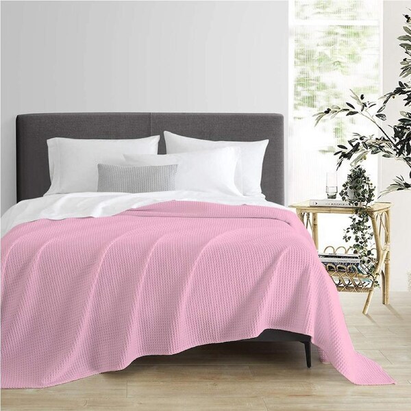 ULTRA-SOFT 100% EGYPTIAN COTTON SUMMER WEIGHT WAFFLE BLANKET PINK ALL BED SIZES Single/Double